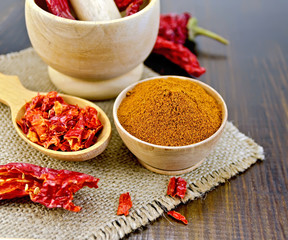 Pepper red in pot with burlap on board