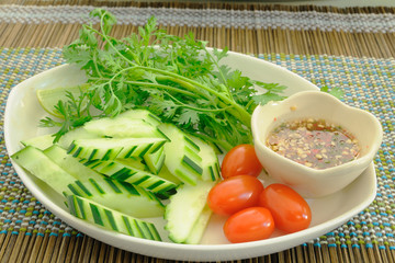 Set of side dish on napery.