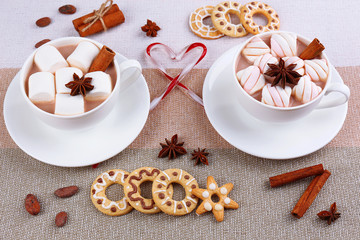 Cups of hot chocolate with marshmallows