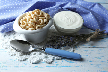 Homemade yogurt and delicious  cereals in bowl
