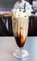 Ice coffee on table in coffee shop