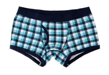 Men's boxer shorts in blue and gray checkered