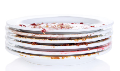 Dirty dishes isolated on white