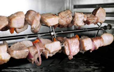 Pork kebab on grill close up
