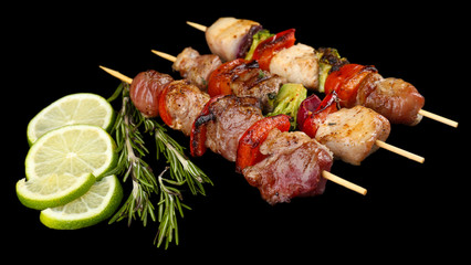 Pork kebab on black background