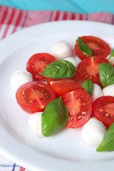 Caprese salad with mozarella cheese, tomatoes and basil