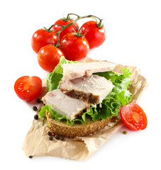 Delicious sandwiches with meet isolated on white