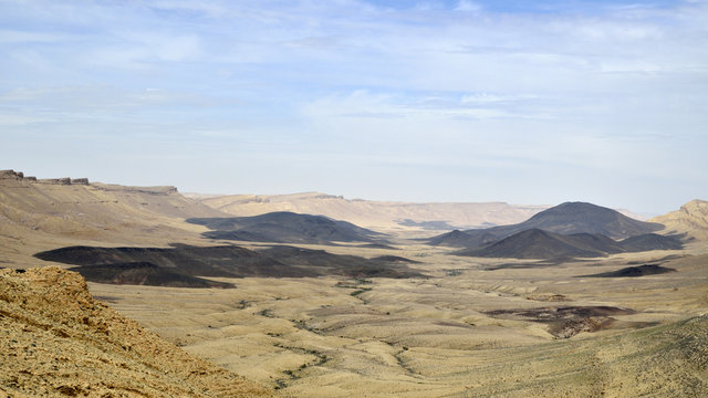 Ramon Crater volcanic landscape, Negev desert.