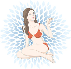 Sitting girl in red swimsuit