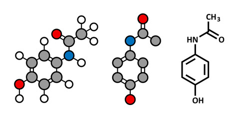 Paracetamol (acetaminophen) analgesic drug molecule.