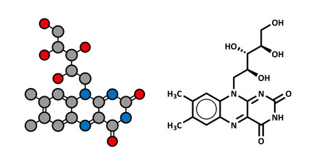 Vitamin B2 (riboflavin) molecule.