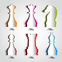 Sets of papercut Chess icon, vector silhouette with shadows