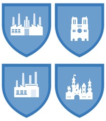 Bâtiments dans 4 blasons