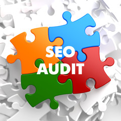 Fototapeta premium SEO Audit on Multicolor Puzzle.