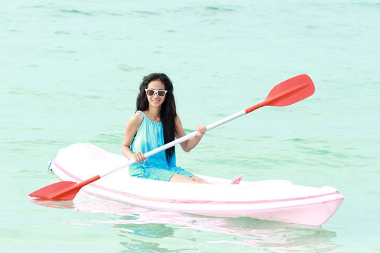 Woman Having Fun Kayaking