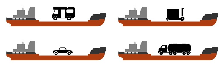 Moyens de transports en livraison dans 4 bateaux cargo