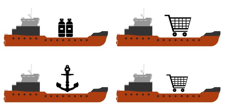 Symboles en livraison dans 4 bateaux cargo