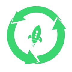 Fusée spatiale dans un symbole recyclage
