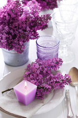 Fototapeta na wymiar table setting with lilac flowers