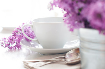 Delicate morning tea table setting