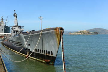 USS Pampanito submarine and Alcatraz Island, San Francisco