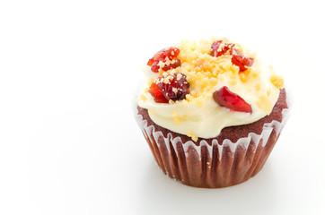 Red cupcake velvet isolated white background