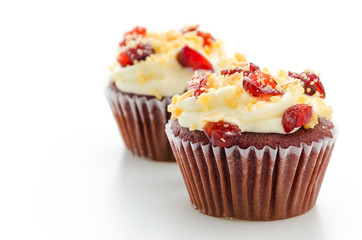 Red cupcake velvet isolated white background