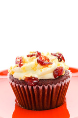 Red cupcake velvet isolated white background
