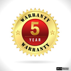 gold top quality 5 year warranty badge- vector eps 10