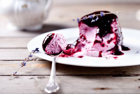 Berry ice cream on a white plate