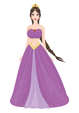 Beautiful Princess with Violet Dress on a white background