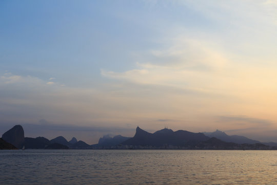 Sunset mountains of Rio de Janeiro from Niteroi