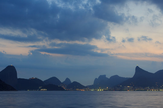Mountains of Rio de Janeiro night view from Niteroi