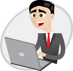 cartoon businessman using computer laptop