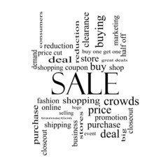 Sale Word Cloud Concept in black and white