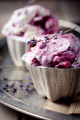 Berry ice cream with lavender flowers