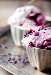 Berry ice cream with lavender flowers