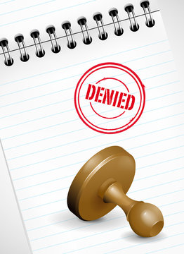 Stamp on paper notebook - DENIED print. Vector illustration.
