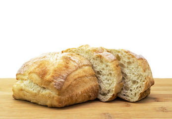 Ciabatta bread on wooden board