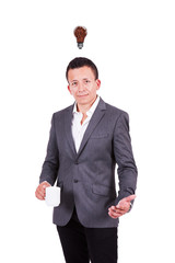 Young businessman with coffee bulb over his head