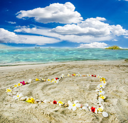 Flower heart on a beautiful Caribbean beach :)