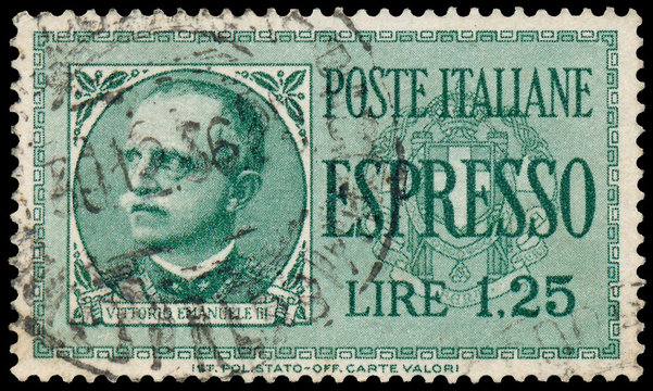 Stamp shows a Portrait of Victor Emmanuel III