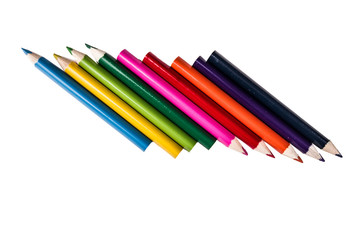row of pencil colors on a white backgroiund