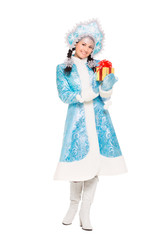 Beautiful woman in a suit of snow maiden