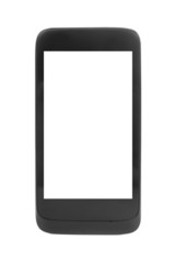 Modern black smartphone, isolated on white.