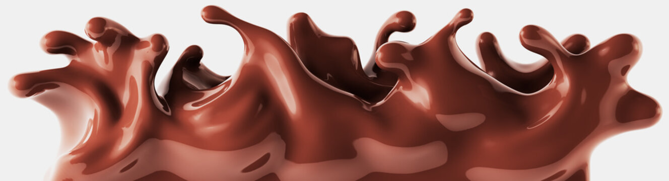 Milk chocolate surface with splashes. Frontal view