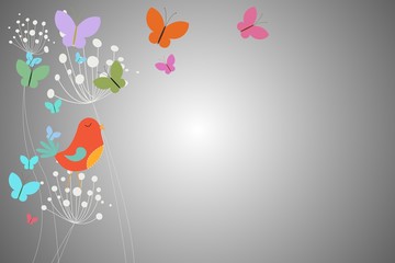 Feminine design of dandelions birds and butterflies