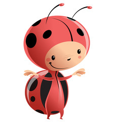 Cartoon kid wearing funny ladybug costume