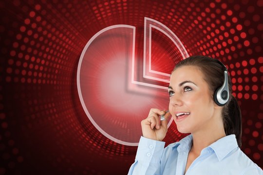 Composite image of pie chart and call centre worker