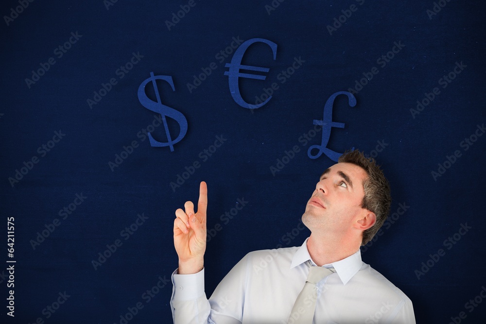 Poster composite image of business manager pointing